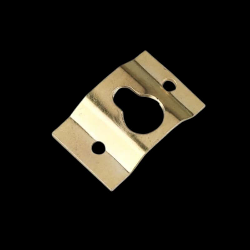 Gold Square Curved Concealed Picture Hanger 29 mm tall 18 mm wide 0.5 mm steel bow 4.5 mm figure-8 keyhole slot