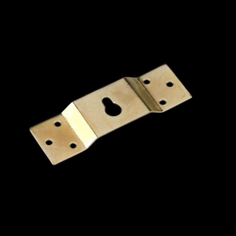 Gold Six Hole Concealed Picture Hanger 96 mm long 29 mm wide 1.2 mm thick bow 8.5 mm teardrop keyhole 9.3×5 mm 50 kg