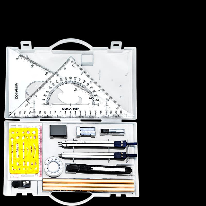 complete drawing drafting set with case COCAI 15-piece compass rulers pencils PP case