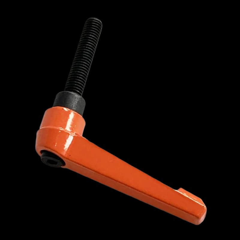 adjustable locking positioning handle corner nailer M6 long thread 40mm orange lever 75mm arm thick fixture clamp