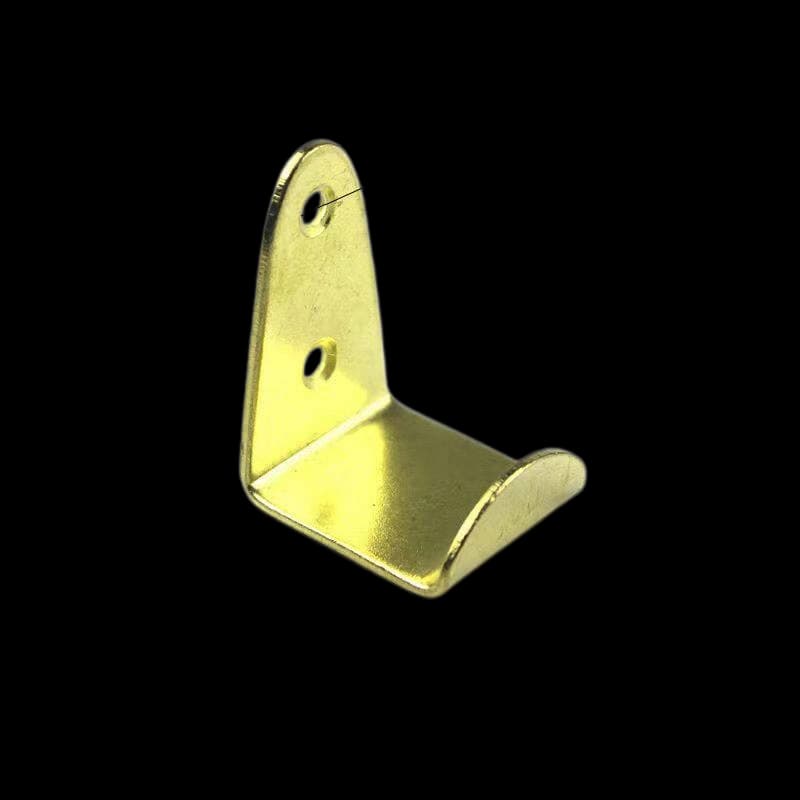 Gold Small Hook L-Bracket 40 mm variant 2 27 mm arm 27 mm base retaining lip 4 mm holes gold