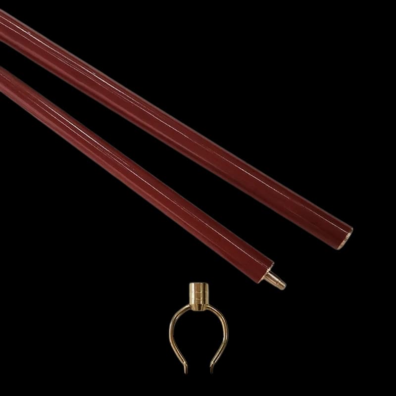 Red Solid Wood Picture Hanging Rod 1.5m two-section with brass fork head for gallery display
