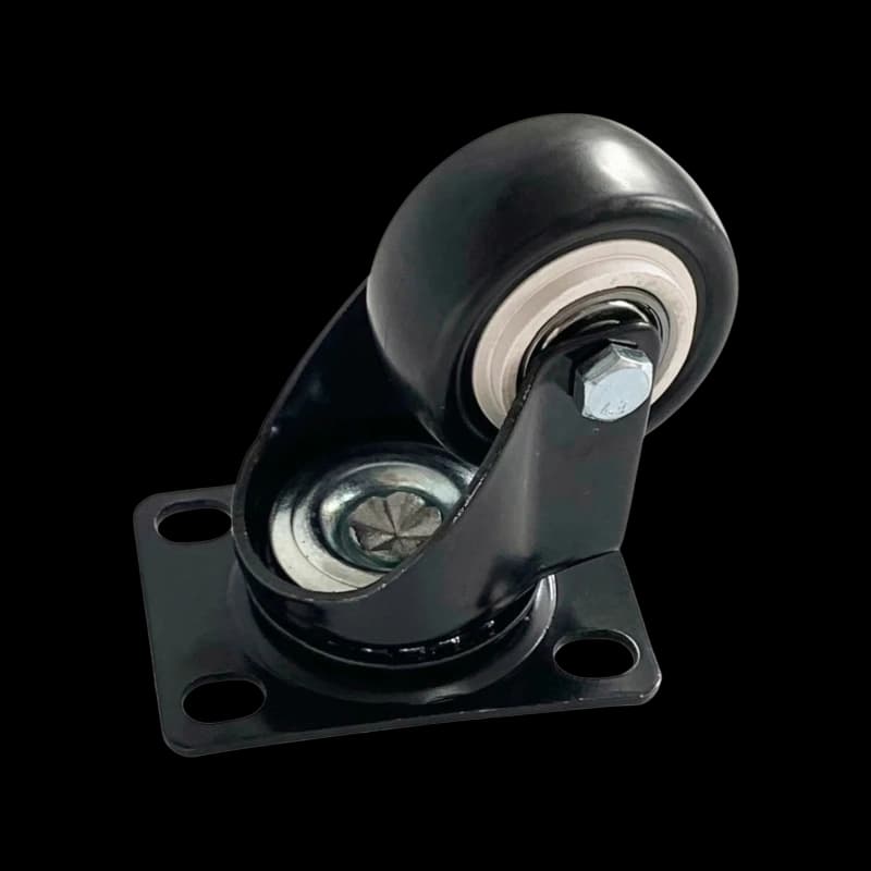 swivel caster wheel corner cutting machine 77mm height 70mm base 50mm depth black rubber bolt plate replacement