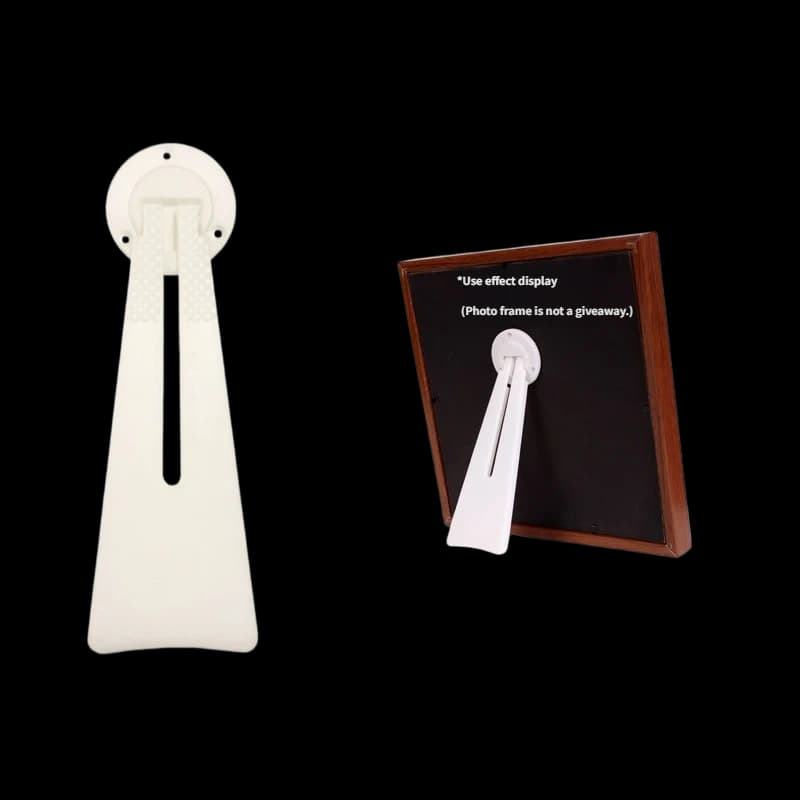 White Small Rotating Picture Frame Stand R23 – 128 mm white ABS 360° swivel bracket for 15–18 cm frames