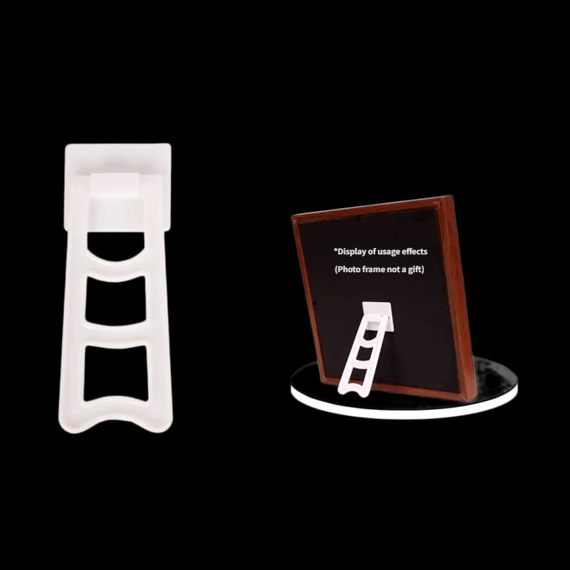 White Small Trapezoidal Picture Frame Stand R10 – 118 mm white ABS 3-bar bracket for 15–18 cm frames